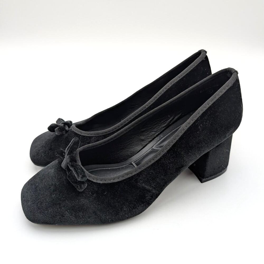 Top Moda Elba Square Toe Heel Pump Velvet Bow Front Womens Black Size US8 EU39